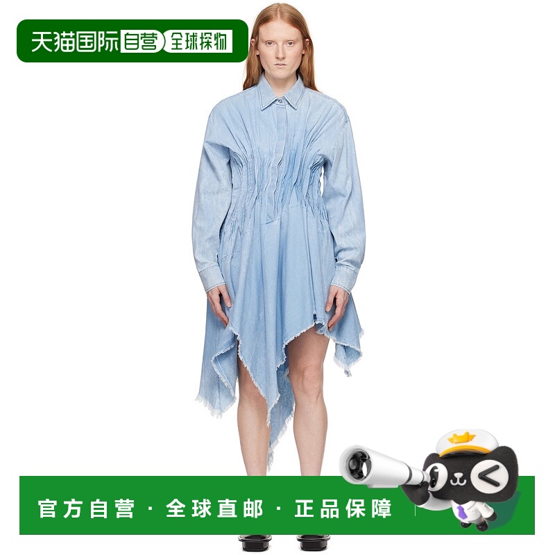 1h可退 香港直邮潮奢 MARQUES' ALMEIDA 女士 蓝色压褶连衣裙 SS2