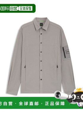 自营bossRelaxed-fit overshirt in waffle fabric - light grey