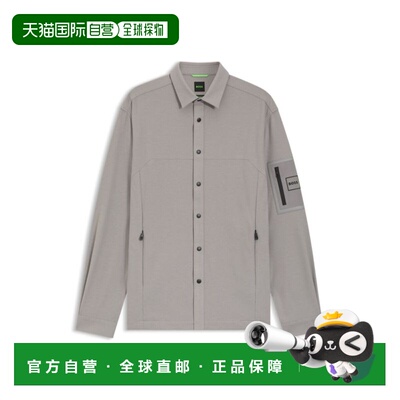 自营bossRelaxed-fit overshirt in waffle fabric - light grey