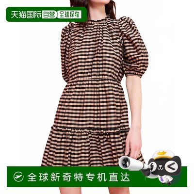 自营 marie oliverBryer Gingham黑色连衣裙/驼色-黑色/驼色 【美
