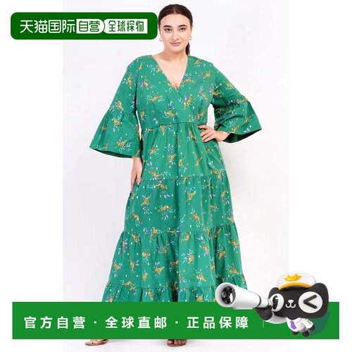 自营leotaSariah Poplin Maxi Dress Lucky Cheetah Verdant Gree