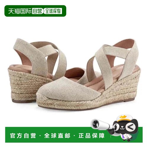 自营Easy Spirit Meza凉鞋女士米色一脚蹬坡跟Espadrille HTAT538