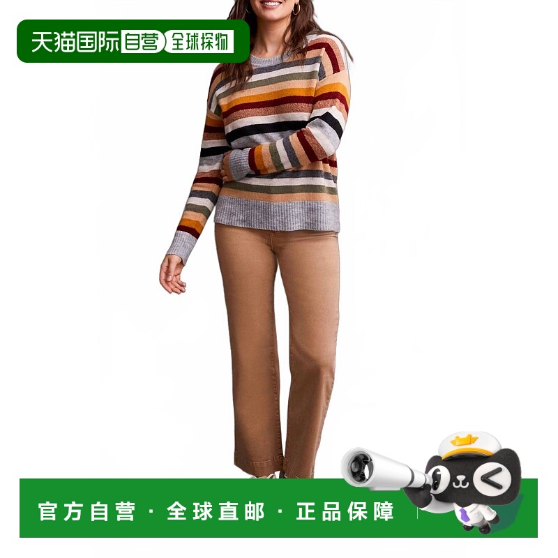 自营tribalLong Sleeve Crew Neck Stripe Sweater In Bordeaux