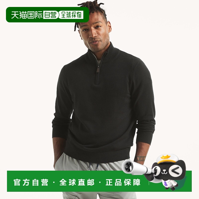 自营 Nautica男式Navtech四分之一拉链毛衣-真黑色 美国奥莱直发
