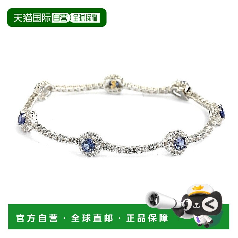 自营 Suzy Levian 纯银蓝宝石和钻石口音花朵网球手链 - 蓝色 美