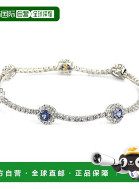 自营 Suzy Levian 纯银蓝宝石和钻石口音花朵网球手链 - 蓝色 美