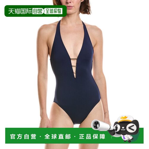 自营Carmen Marc Valvo Deep v一件式-海军 美国奥莱直发泳衣