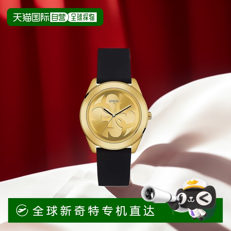 【美国直邮】GUESS 女士黑色硅胶模拟手表 40mm 圆形金色不锈钢表