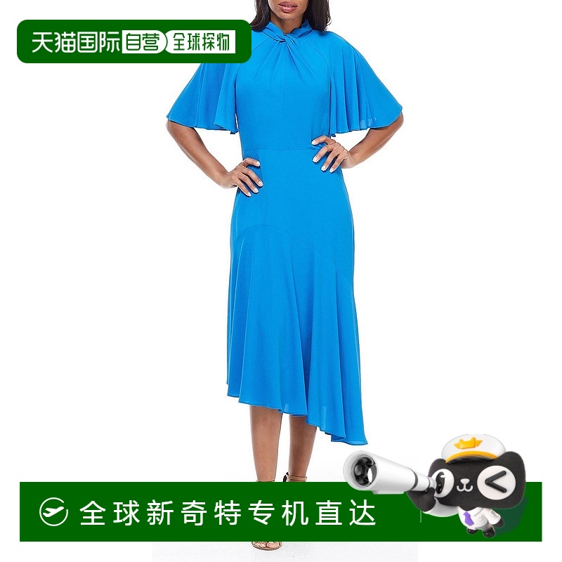 自营 maggy london海蓝色扭曲立领飘逸袖迷笛连衣裙-海蓝色 【美
