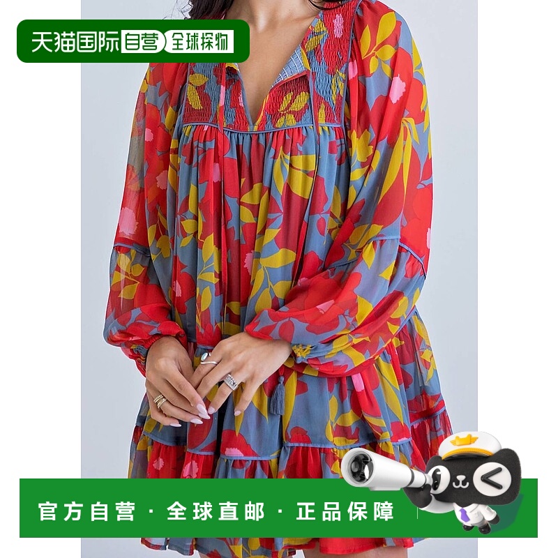 自营karlieLena Floral Chiffon Boho Tier Dress In Red Multi -