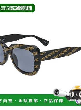自营 Moschino女式53毫米灰色太阳镜-黑色，金色重复标志图案 美