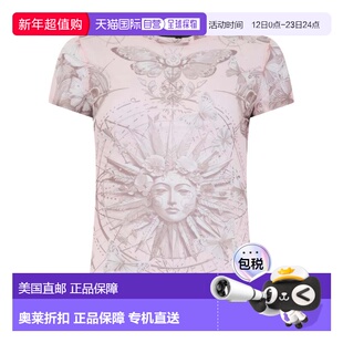 自营philipp pleinTulle性感纯合身t恤蝴蝶纹身-玫瑰/粉红色 美国