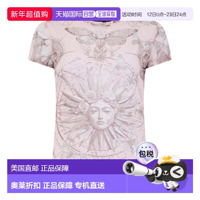 自营philipp pleinTulle性感纯合身t恤蝴蝶纹身-玫瑰/粉红色 美国