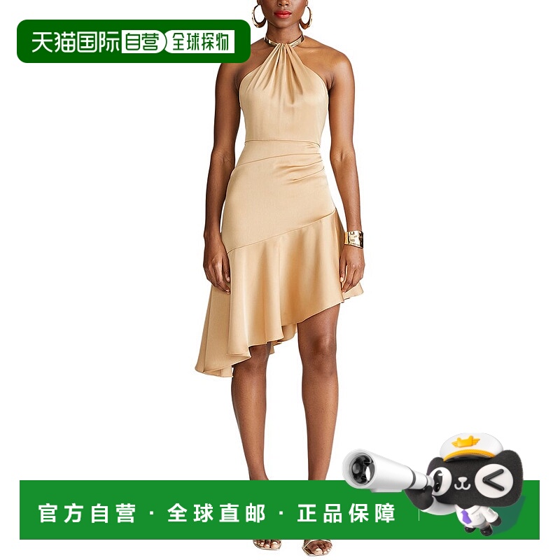 自营 Halston Beverly缎面合身喇叭裙-棕色 美国奥莱直发连衣裙
