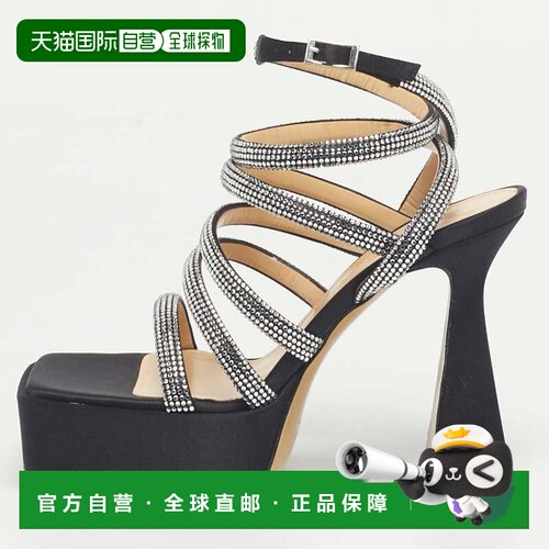 自营Mach & Mach Black Satin Sydney Platform Sandals - black
