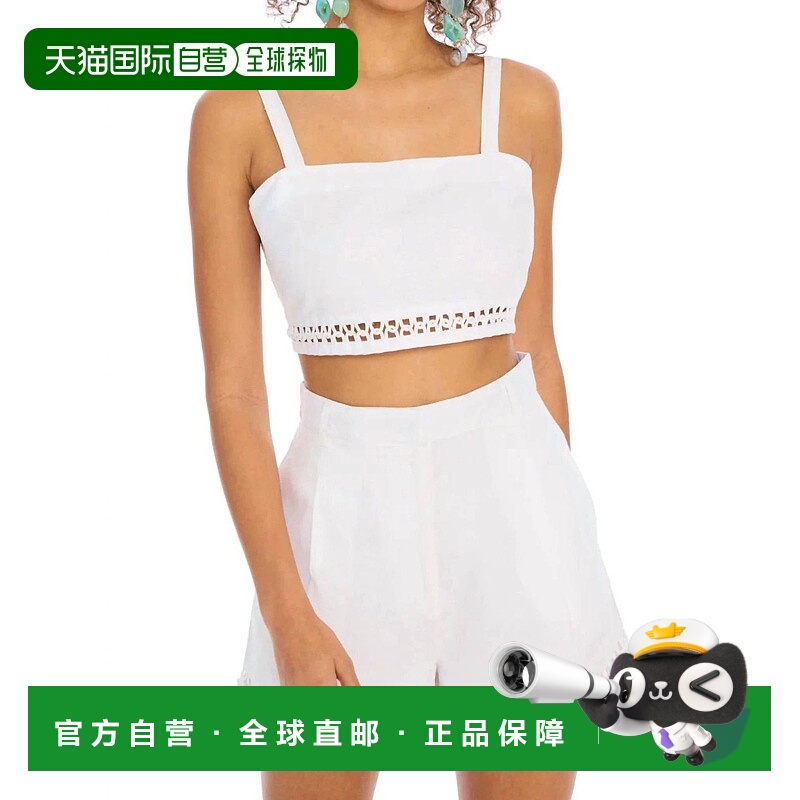 自营allisonElodie Linen Crop Top In White - white 美国奥莱直