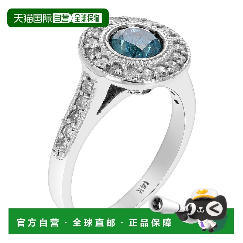 自营 vir jewels1 cttw 蓝色钻石订婚戒指 14K 白金光环式圆形爪