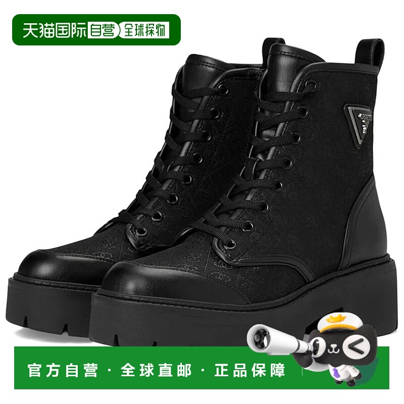自营Guess Shun Boots Women's Black Logo Faux Leather Round T