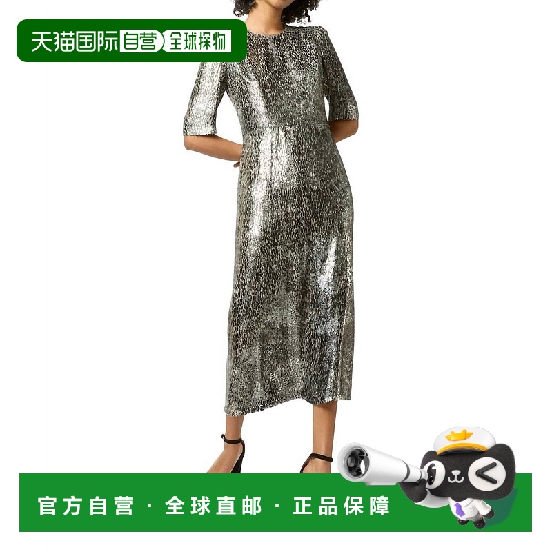 自营 ann mashburnLois Dress In Olive Metallic Fil Coupe Geor