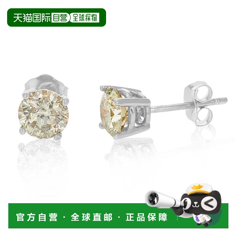 自营 vir jewels1.50 克拉香槟钻石耳钉 14K 白金 - 白色 美国奥