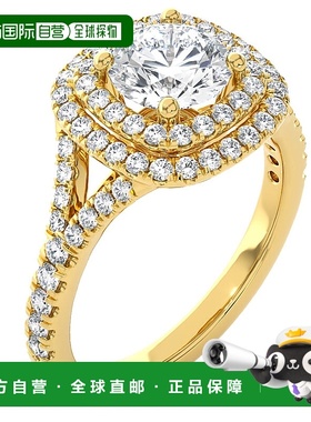 自营 pompeii3经认证的 2 1/5 克拉垫形光环钻石订婚戒指 14k 黄