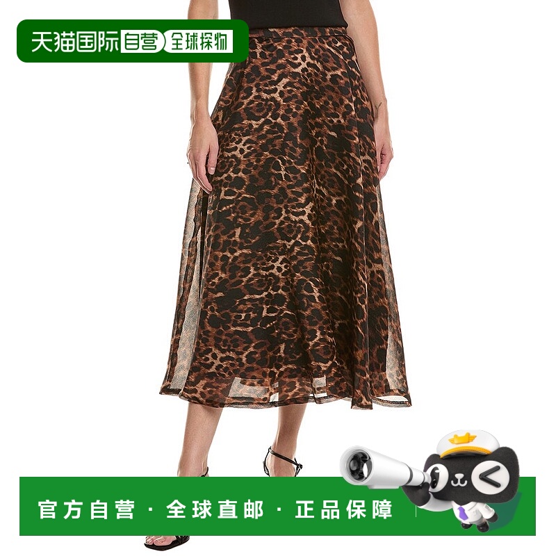 自营Anne Klein印花细纱迷笛裙-棕色 美国奥莱直发