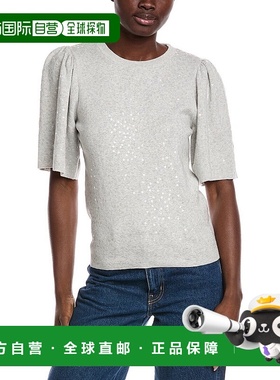 自营 minnie rose米妮玫瑰亮片蓬松袖羊绒混纺毛衣-灰色 美国奥莱