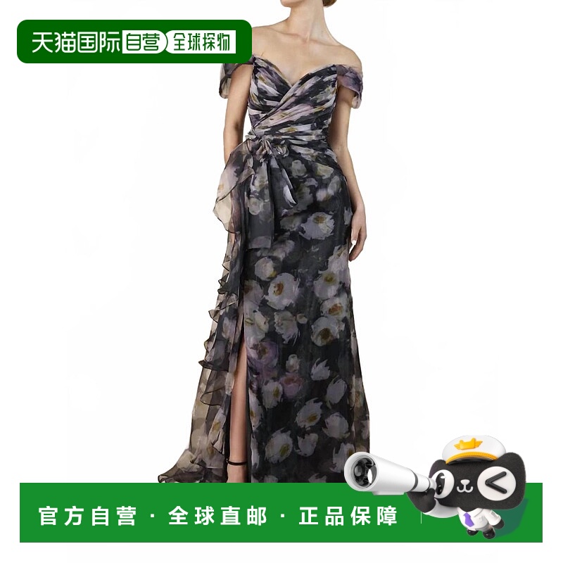 自营janiqueOff-Shoulder Gown In Black Floral - black floral
