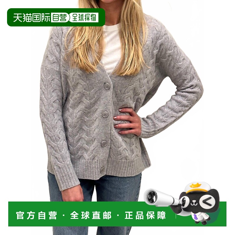 自营kinross cashmere银色女式Cable男友开襟羊毛衫 美国奥莱直发