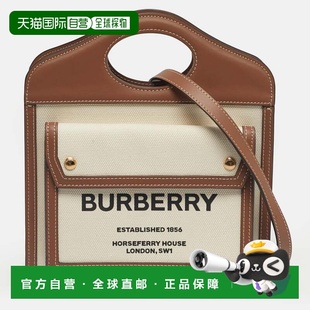 自营Burberry Brown/cream Leather And Canvas Mini Pocket Tote