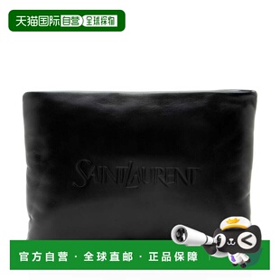 自营Saint Laurent Lambskin Logo Puffy Pouch - black 美国奥莱