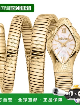 自营JUST CAVALLI Womens's Snake Watch, Gold Color Case, Whit