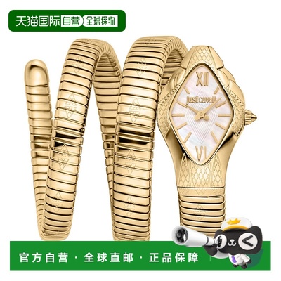 自营JUST CAVALLI Womens's Snake Watch, Gold Color Case, Whit