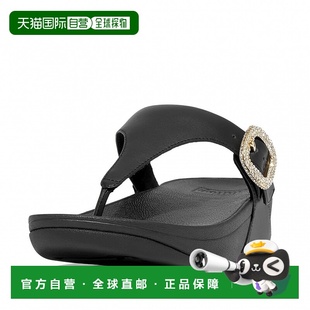 1h可退 美国直邮FitFlop Lulu 水晶扣皮革尖头凉鞋 黑色女鞋