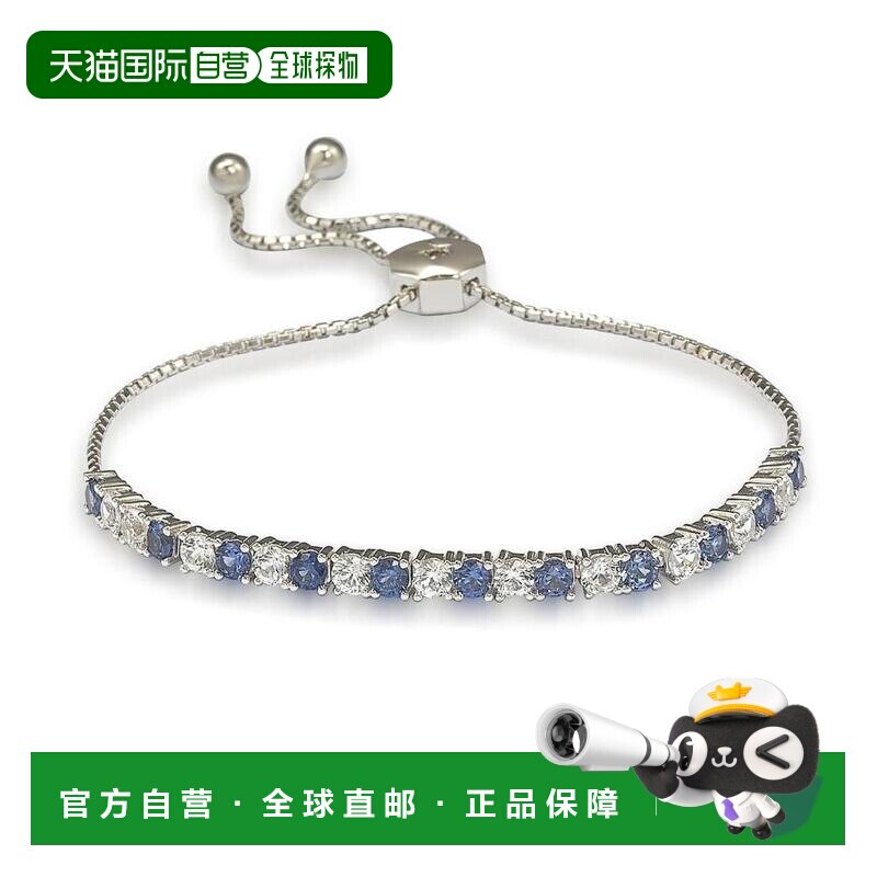 自营Suzy Levian 纯银蓝宝石和钻石口音可调节 Bolo 网球手链 -图片