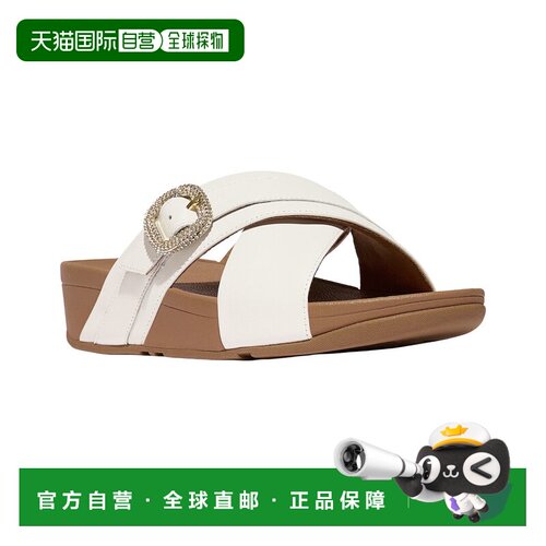 自营FitFlop Lulu Crystal Buckle Leather Cross Slide - white