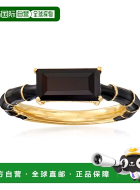 自营Ross-Simons 18kt 金黑色缟玛瑙和黑色珐琅戒指 黑色 美国奥