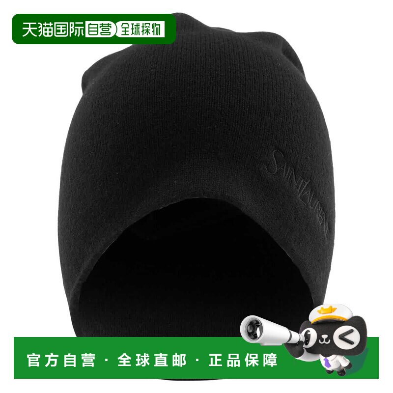 自营Saint Laurent女士羊绒徽标无帽，小号-黑色 美国奥莱直发