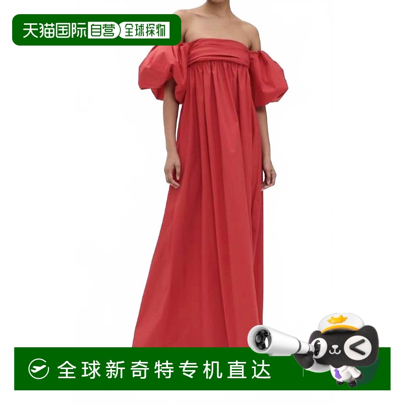 自营 caroline constasEmilia红色褶皱帝国马克西连衣裙 【美国奥