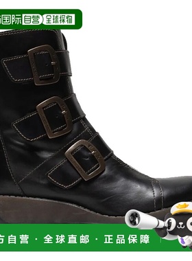 自营 Fly London女式黑色SCOP110切尔西皮革脚踝拉链骑行靴-黑色