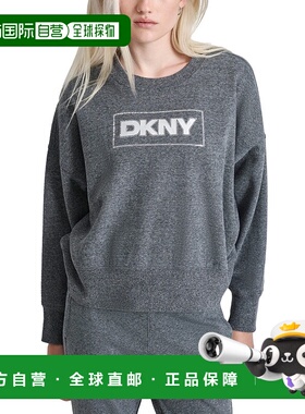 自营 Dkny运动衫女式黑色麻灰色羊毛衬里水钻圆领FTS623-黑色 美
