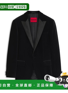 自营hugo bossSlim-fit tuxedo jacket in cotton velvet - black