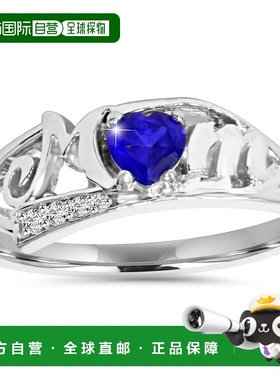 自营 pompeii35/8ct 蓝色心形蓝宝石和钻石 MOM 戒指 10K 白金 -