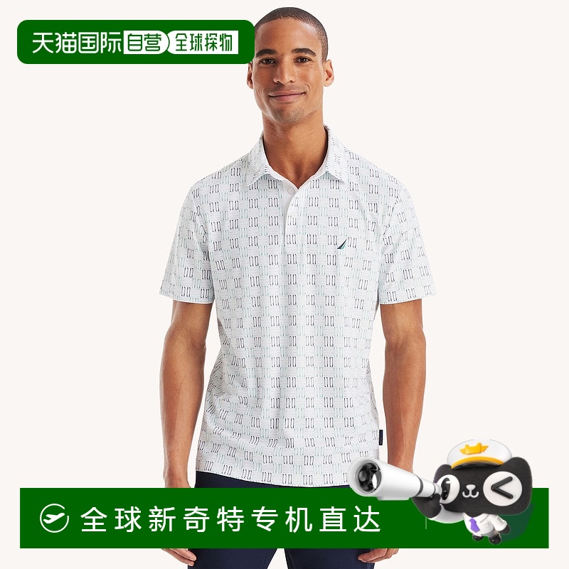 自营Nautica 男式 Navtech 经典版印花高尔夫 Polo 衫 - 亮白色