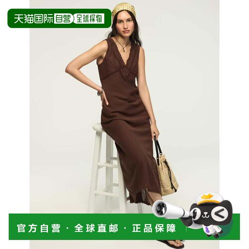 自营lucky brandLucky品牌女v领Ott套头连衣裙-绿色 美国奥莱直发