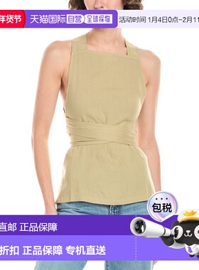 自营WeWoreWhat Linen-Blend Wrap Top - brown 美国奥莱直发上衣