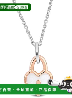 自营 925 纯银 Mimi & Max 粉色心形锁扣吊饰项链带白色珐琅 - 16