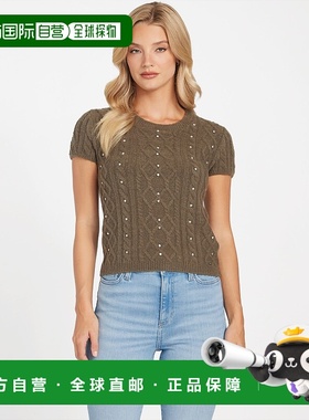 自营guessVienna Cable-Knit Rhinestone Sweater - cadet 美国奥