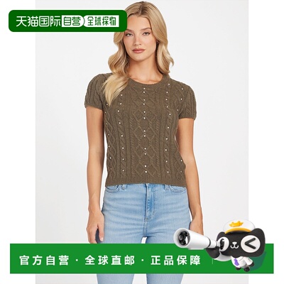 自营guessVienna Cable-Knit Rhinestone Sweater - cadet 美国奥