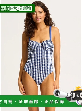 自营Seafolly Bella Swimsuits Women's Blue White Check Underw